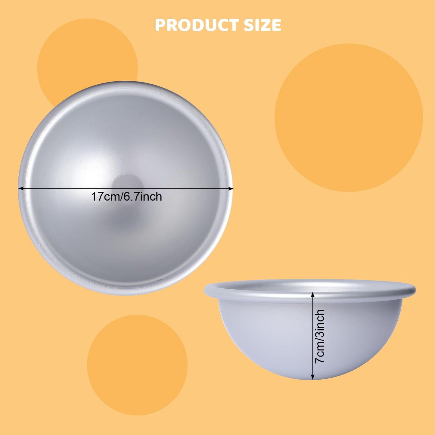 Gvhntk 2 Pcs Dome Cake Pan 6 Inch Football Shaped Anodized Aluminum Hemisphere Nonstick Ball Pan for Birthday DIY Cakes Wedding Anniversary Baking Tools (2, 6 Inch)