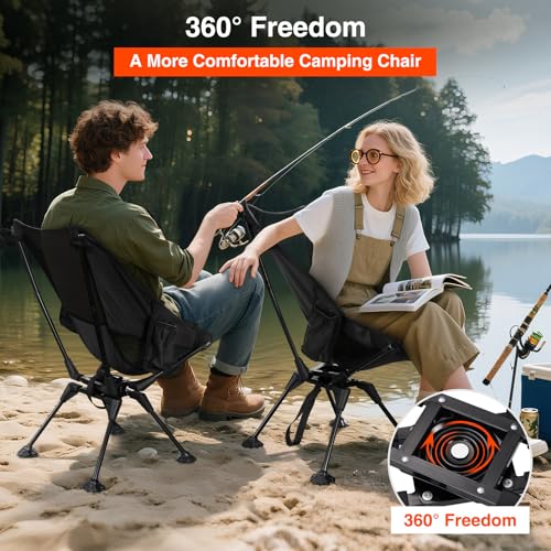 Trakiom 360° Swivel Folding Camping Chairs, Compact and Portable Chair for Outdoor Camp, Foldable Chairs with Anti-Sinking...