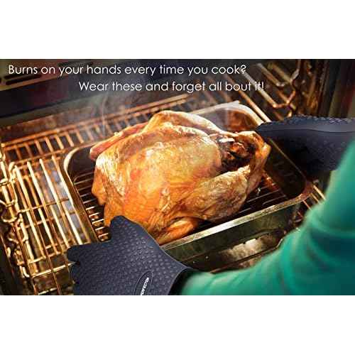 KITCHEN PERFECTION Silicone Smoker Oven Gloves-Extreme Heat Resistant BBQ Gloves-Handle Hot Food Right on Your Grill Fryer & Pit|Waterproof Grilling Cooking Baking Mitts|Superior Value Set +3 Bonuses