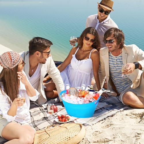 Ice Buckets for Parties, 6pcs Colorful Plastic Champagne Beverage with Handles, Drinks Buckets Tub for Cocktail Bar, Large...