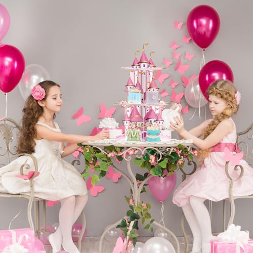 Zopeal 3 Tier Princess Birthday Cupcake Stand Party Decorations Floral Princess Cupcake Holder Pink Castle Crown Carriage ...