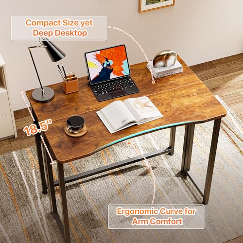 Huuger Folding Desk with Storage Shelf, 31.5 Inch Foldable Computer Table for Small Spaces, Space Saving Sofa Table for Co...