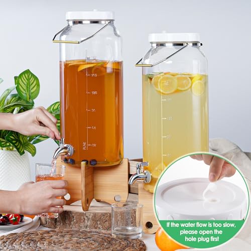 2 Gallon Drink Dispenser for Parties（7600ML）, 1 Pack Leak Proof Beverage Dispenser with Stand AND Handle, Glass Water Disp...