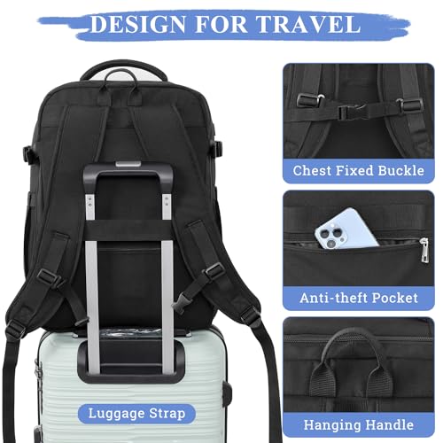 Sinaliy Personal Item Backpack, 40L Large Travel Backpack for Women Men, Waterproof Carry on Backpack for College, Busines...