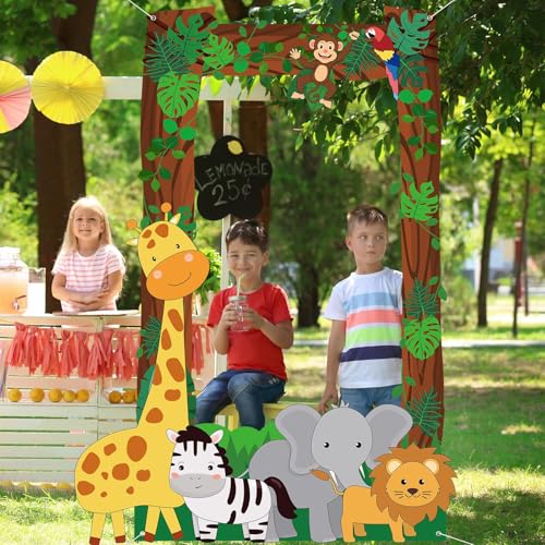 Jungle Party Decorations Jungle Animals Photo Booth Props Safari Animals Hanging Banner Safari Picture Frame Wild Animal P...