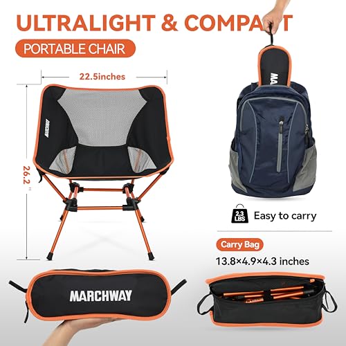 MARCHWAY Ultralight Folding Camping Chair, Heavy Duty Portable Compact for Outdoor Camp, Travel, Beach, Picnic, Festival, ...