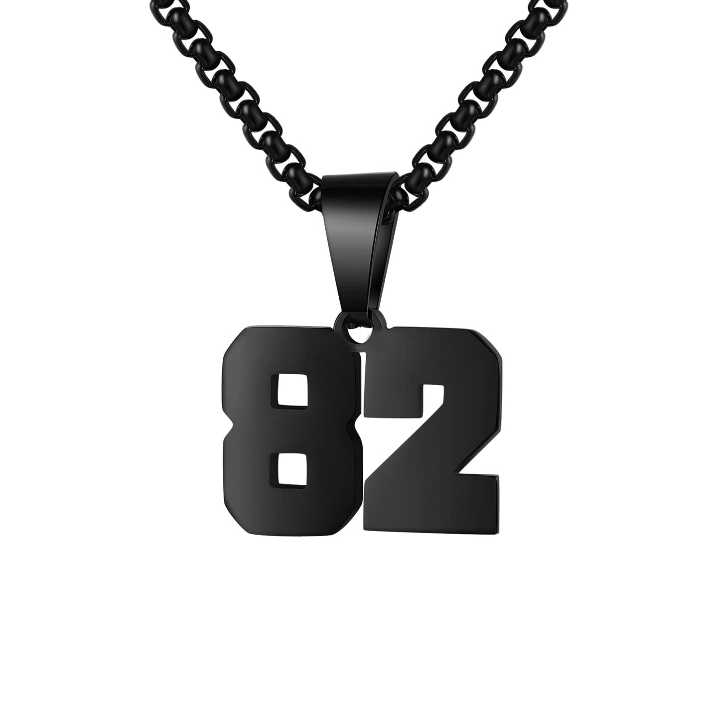 Number Necklaces Personalized Necklaces Black Initial Number Pendant Stainless Steel Chain Movement Necklaces for Men Women (82)