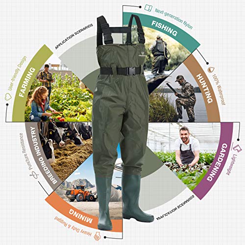 FISHINGSIR Fishing Waders for Men, 2-Ply Nylon/PVC Waterproof Women Chest Wader with Boots, Bootfoot Hunting Waders