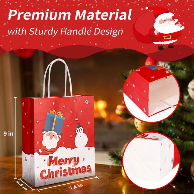 Kidtion Christmas Gift Bags 30 PCS, 7.5"x9"x3.5" Durable Christmas Bags with Tissue Paper, 6 Styles Gift Bags Bulk with Handles, Reusable Small Gift Bags Xmas Paper Bags, Party Favors Holiday Gift Bags, Colorful