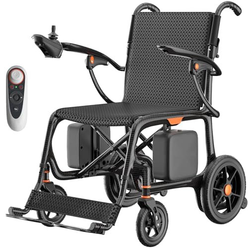 28lbs Ultralight Foldable 100% Carbon Fiber Electric Wheelchairs for Adults, FreeWink Bluetooth Control 28 Miles Long Rang...