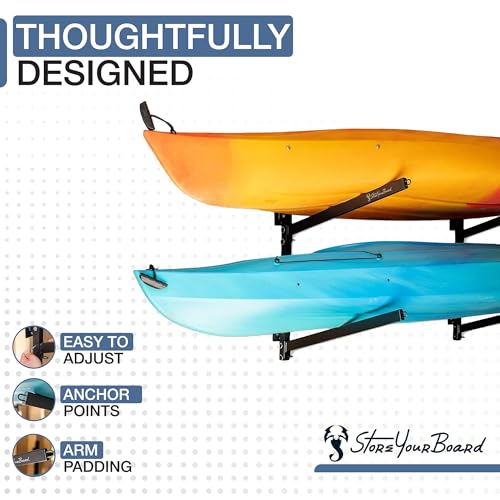 StoreYourBoard G-Kayak Wall Rack – Heavy-Duty Indoor Kayak Rack for 2 Boats, Adjustable Storage Wall Mount Hanger, Space-S...