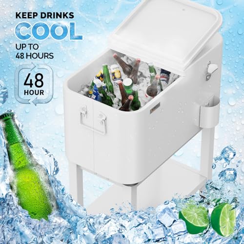 VINGLI Patio Cooler, Rolling Ice Chest on Wheels, Portable Patio Party Bar Drink Cooler Cart, with Shelf, Beverage Pool wi...
