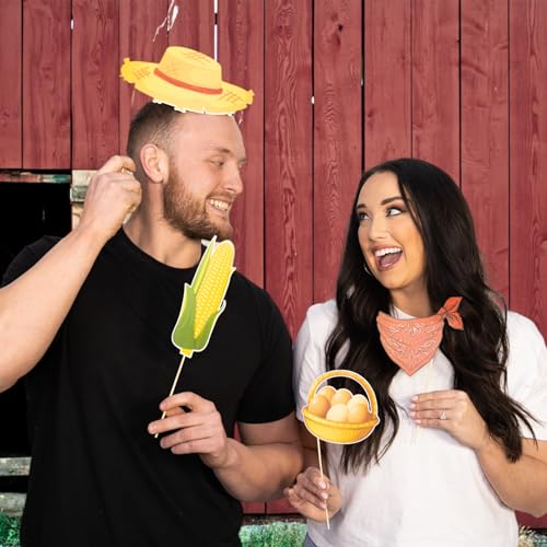 Farm Animal Photo Booth Props - 41-pc Photo Booth Kit with 8 x 10-Inch Sign, 60 Adhesive Pads, 45 Sticks - Cowboy and Farm...