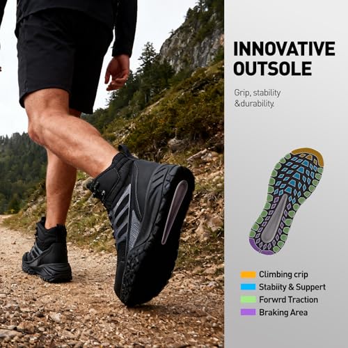 ARTOPEAK Men's Waterproof Hiking Boots with Built-in Gaiters, Ankle High Non-Slip Outdoor Trekking Shoes for Backpacking, ...