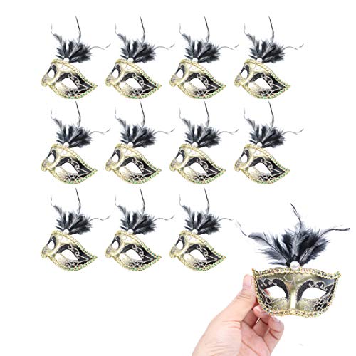 Hophen 24 Pieces Decorative Mini Masquerade Mask Party Decorations Luxury Feather Mardi Gras Venetian Mask Party Favors (B...