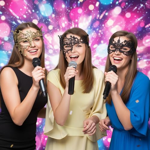 Yolev 6 Pcs Masquerade Masks for Women Gold Black Lace Mask 6 Styles Masquerade Mask for Glasses Couples Halloween Prom Ba...