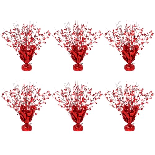 Red Foil Star Centerpiece, 6 Pack Metallic Foil Spray Centerpieces Table Decoration Burst Tabletop Signs and Centerpiece f...