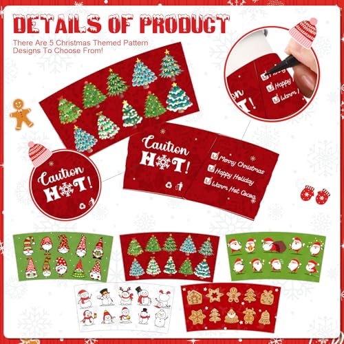 Boao 100 Sets Christmas Paper Coffee Cups with Sleeve and Plastic Lid Stir Straw 12 oz Disposable Hot Chocolate Cocoa Cups...