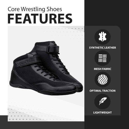 Core Wrestling Shoes – High Traction Wrestling Shoes for Men, Women, Youth & Kids - Durable Shoes for Wrestling, Boxing, Weightlifting & Bodybuilding – Combat Sports Footwear, Lightweight Gym Shoes