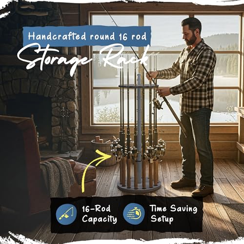 Rush Creek Creations | Rod Holder for 16 Fishing Poles, Garage Organization and Storage, for Reels, Gear, Accessories, Tac...
