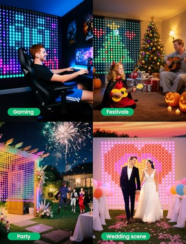 Smart LED Curtain Lights, RGB+IC Color Changing Holiday Wall Lights, 6.6x6.6ft 400 LEDs, Indoor Dynamic DIY String Lights,...