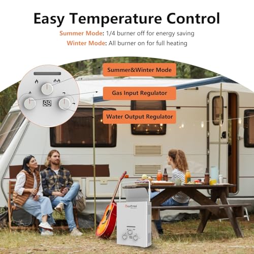 8L Tankless Water Heater Propane with Digital Display, 2.11 GPM Portable Instant Hot Gas RV Water Heater with Overheating ...