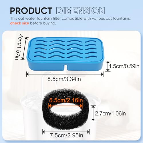 PETCHO 6-Pack Cat Water Fountain Filters Compatible with Original Stainless Steel Cat Water Fountain, Activated Carbon & R...