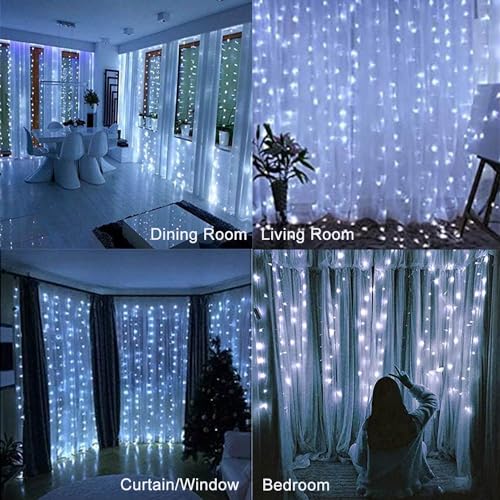 PUHONG Curtain String Lights, 300 LED Fairy Lights with 8 Light Modes, 9.8x9.8Ft Remote Controlled Plug-in Fairy String Li...