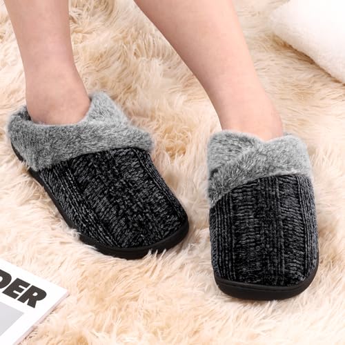 Slippers for Women Fuzzy House Slip on Indoor Outdoor Bedroom Furry Fleece Lined Ladies Comfy Memory Foam Female Home Shoe...