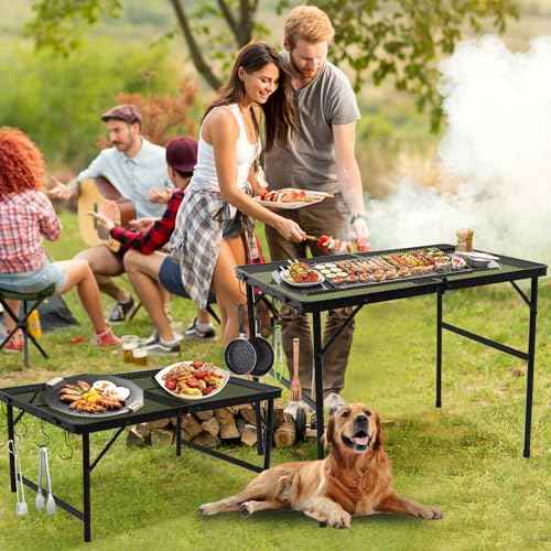 Outdoor Grill Camping Folding Table 3 Ft, Aluminium Picnic Table - Portable, Lightweight, Compact & Height Adjustable Collapsible Patio BBQ Garden Table