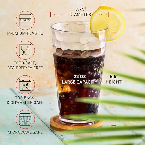 Bravario Hammered Plastic Drinking High Tumbler, Dishwasher-Safe Premium Quality Glasses, BPA-Free Reusable Outdoor Cups, ...
