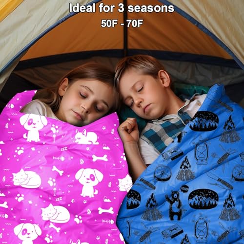 KidzAdventure Ultralight 3 Season Kids Sleeping Bag | 50F- 70F Indoor/Outdoor Sleeping Bag for Boys, Girls, Toddlers and Y...