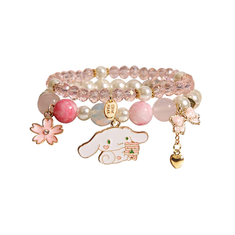 Cinnamoroll Crystal Beads Bracelet Set Cute Cartoon Elastic Beaded Pearl Anime Bracelets Christmas Stocking Stuffers for Women