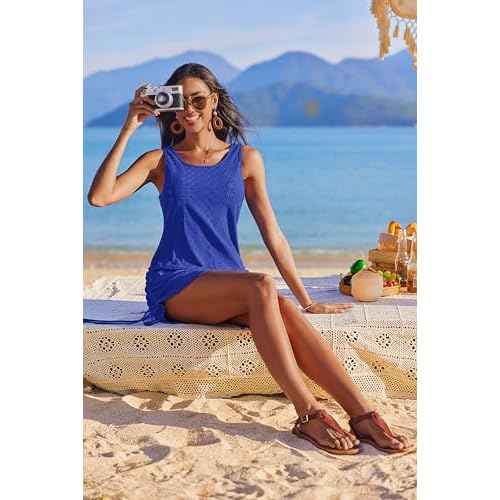 AI'MAGE Swimsuit Cover Ups for Women Crochet Sleeveless Swimsuit Coverup Drawstring Tank Dress S-XXL