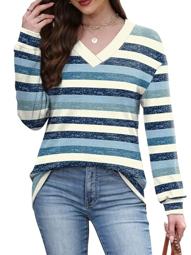 WIHOLL Long Sleeve Shirts for Women V Neck Tops Tunic Fall Winter Sweatshirts 2025 Clothes
