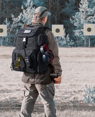 CVLIFE Tactical Range Backpack with Removable Divider, Gun Cases Bag with 4 Pistol Carrying Cases, Rucksack for Shooting (...