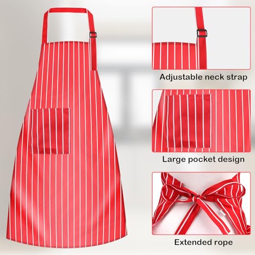 Waiter Costume Kit, 3 Pcs Adult Carnival Costume 1950s Red and White Striped Soda Jerk Server Apron with 2 Pockets Chef Ha...