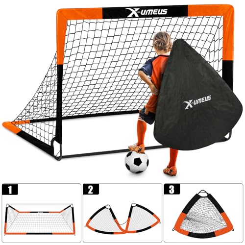 Kids Soccer Goals for Backyard Set of 2, 4 x 3 ft/6 x 4 Toddler Soccer Goal Training Equipment with Soccer Ball, Cones, Po...