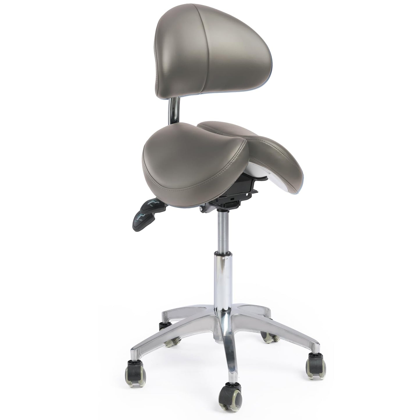 LIMKOMES Saddle Stool with Wheels,Rolling Stool with Back Support&Split Seats,Ergonomic Stool Saddle Stool for Hair Stylist for Dentist Salon Tattoo(Drak Grey