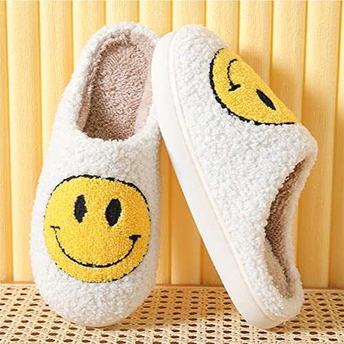 Bevaney Smile Face Slippers for Women - Soft Plush Retro Preppy Slip-on Comfortable Indoor/Outdoor Shoes