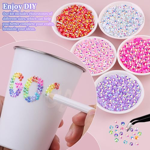 32000Pcs Resin Jelly Rhinestones for Bedazzling, Multicolor 3mm Flatback Gems for Diamond Art, Bedazzler Kit with 3Pcs 10m...