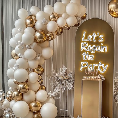 RUBFAC White Sand Balloons Different Sizes 105pcs 5/10/12/18 Inch Sand White Cream Beige Balloon Garland Arch Kit for Wedd...