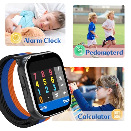 PTHTECHUS Smart Watch for Kids, 4G Smartwatch with Phone Call, SOS, Camera, Music Player, Learn Card, and Puzzle Games, Suitable for Boys and Girls Ages 4-12 Years Old Purple (Black)