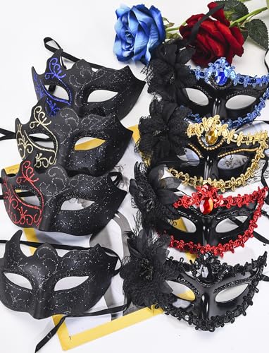 SIQUK 8 Pieces Couple Masquerade Masks Set Venetian Party Mask Costume Mask