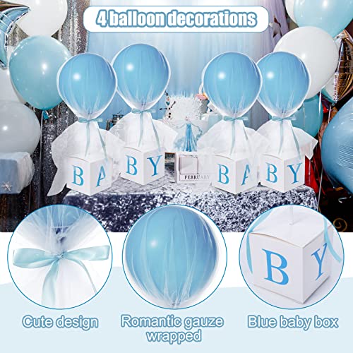 Wettarn 4 Set Blue Boy Baby Shower Table Centerpiece Decor 24'' Tulle Tutu Balloon with Letter Boxes Gender Reveal Centerp...