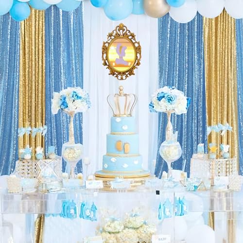 B-COOL Baby Blue Sequin Backdrop Curtains 2 Pieces 2ftx8ft Party Photography Sparkly Background Prom Drapes Wedding Baby S...