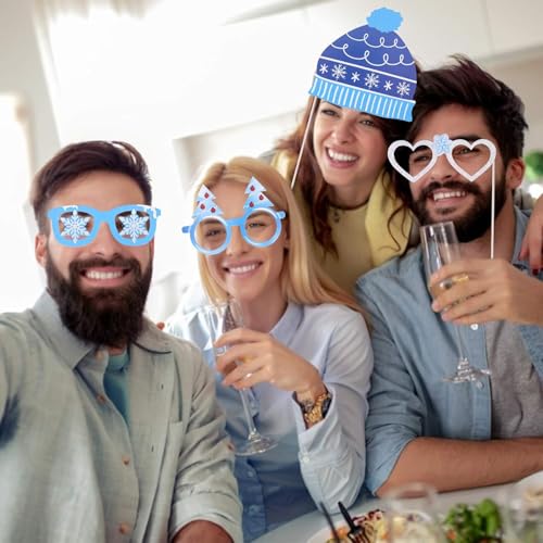 27 Pieces Snowflake Photo Booth Props Kit, Holiday and Winter Wonderland Party Decorations for Winter/Wedding/Christmas/Ho...