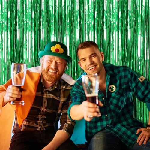 2 Pack Green Streamers Backdrop Jungle Party Decorations Foil Fringe Backdrop Curtains Photo Booth Backdrop for Birthday D...