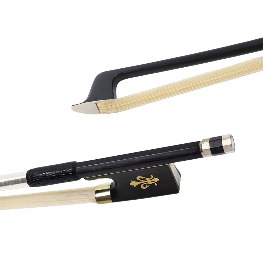 Yinfente Violin Bow 4/4 Carbon Fiber Ebony Frog With Fleur De Lis Inlay,Mongolian Horse Hair,Stick&Well Balance 4/4 Violin Bow F