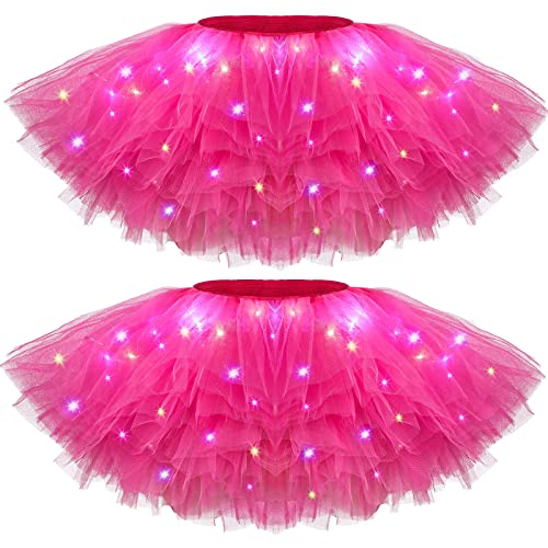 Crowye LED Tutu Skirt Light up Tutus 5 Layered Neon Tulle Skirt for Women 80's Party Valentine's Day New Year Glitter Costume